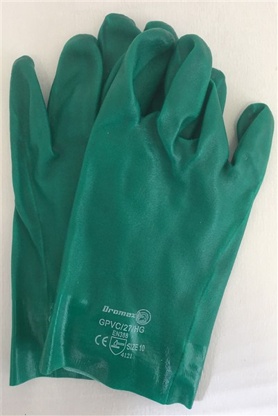GLOVES PVC COAT GREEN TEXTURED H/D OPEN CUFF 27CM G0165