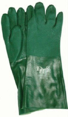 Gloves Pvc Coat Green Textured H/D Open Cuff 40Cm G088