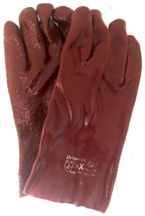 GLOVES PVC COAT RED EX/HD TERRY PALM ROUGH O/CUFF 27CM G0