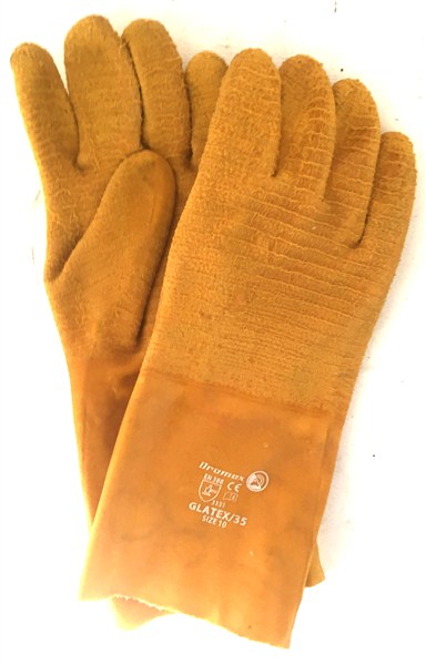 GLOVES LATEX CRINKLE YEL COMAREX FULL DIP GAUNT 35CM ELB G