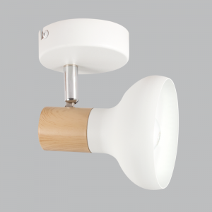 Brightstar S401/1 White Metal Spotlight with Wood Finish and Polished Chrome