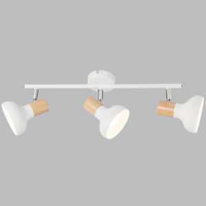 Brightstar S401/3 White Metal Spotlight with Wood Finish and Polished Chrome - 3-Light Fitting