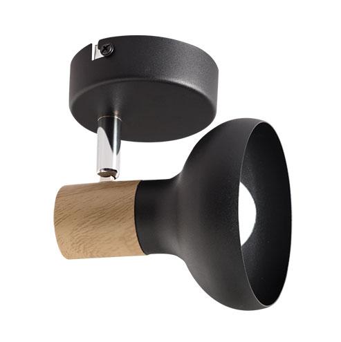Black Metal And Polished Chrome Spotlight With Wood Finish
