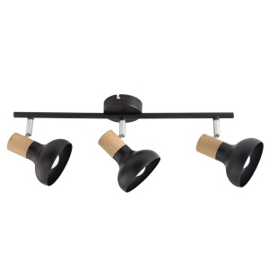 Brightstar S402/3 Black Metal Spotlight with Wood Finish and Polished Chrome