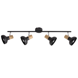 Brightstar S402/4 Black Metal Spotlight with Wood Finish and Polished Chrome