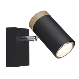 Brightstar S412/1 Black Spotlight with Wood Finish - Single GU10 Fitting
