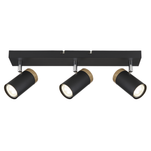 Brightstar S412/3 Black Spotlight with Wood Finish - 3-Light Fitting