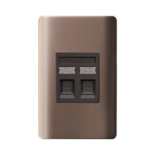 Schneider Electric Zencelo Tel & Data Outlet Socket Silver Bronze