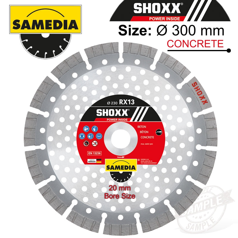 Diamond Blade 300Mm X 20 Segmented Ind Reinf. Concrete Long Life Shoxx