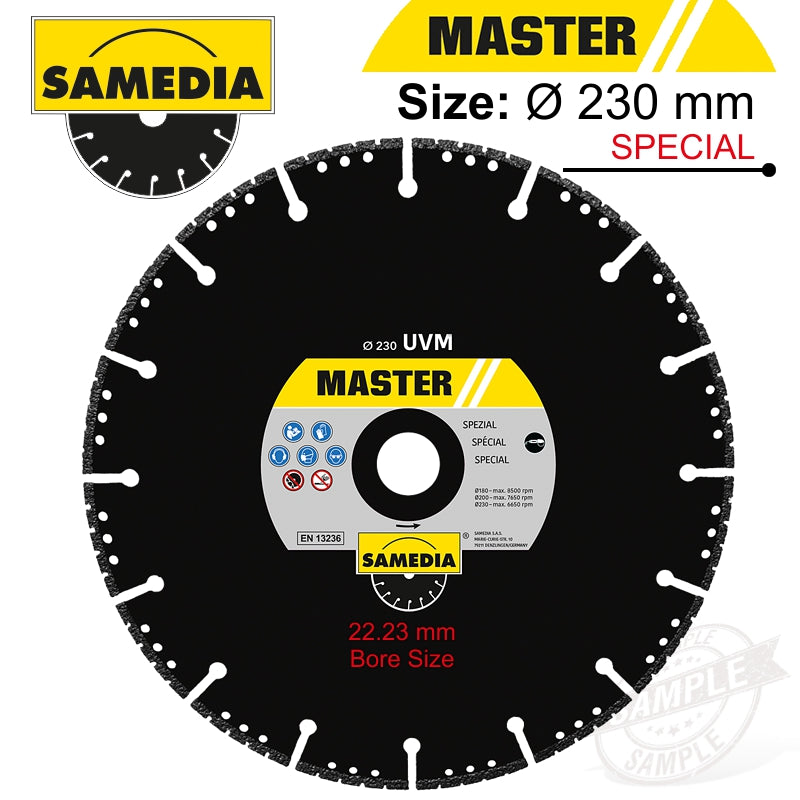 Diamond Blade Segmented 230Mm X 22.23 Ind Special Vac Brazed Master Uv