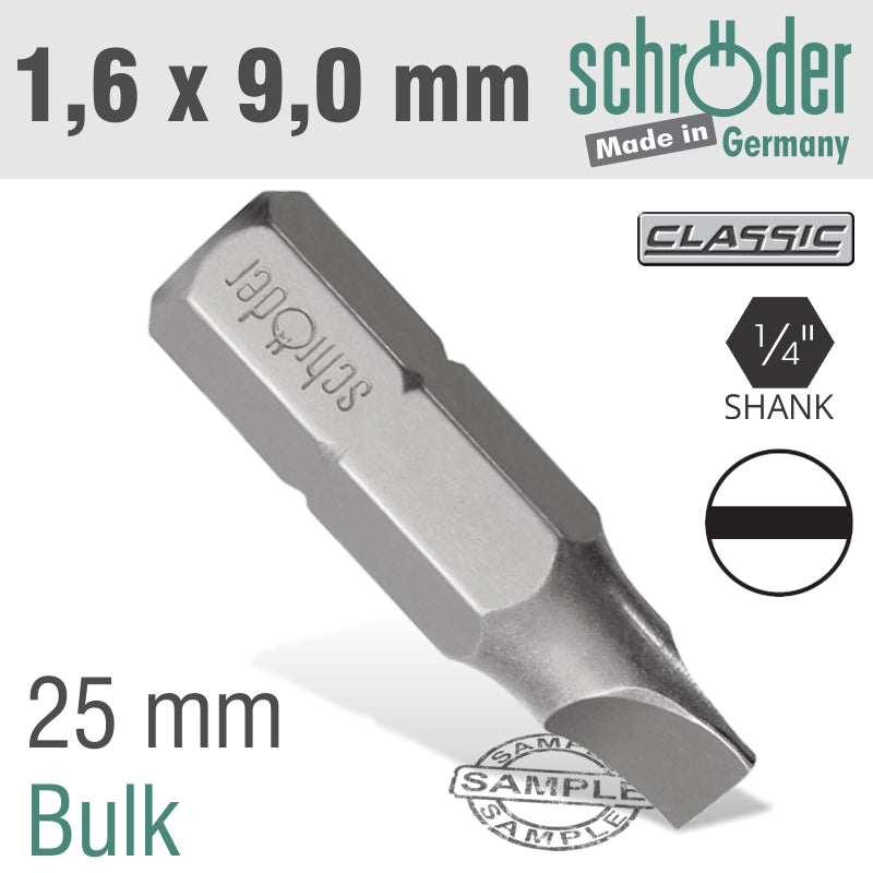 Schroder Slotted Bit 1.6X9.0 25Mm Bulk