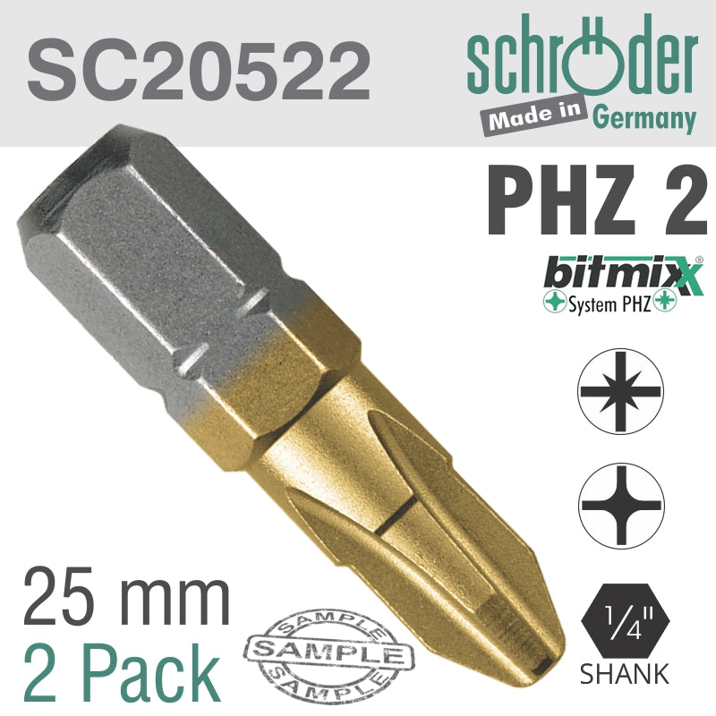 Schroder Phz Bit No2X25Mm Pz/Ph Tin 2Cd