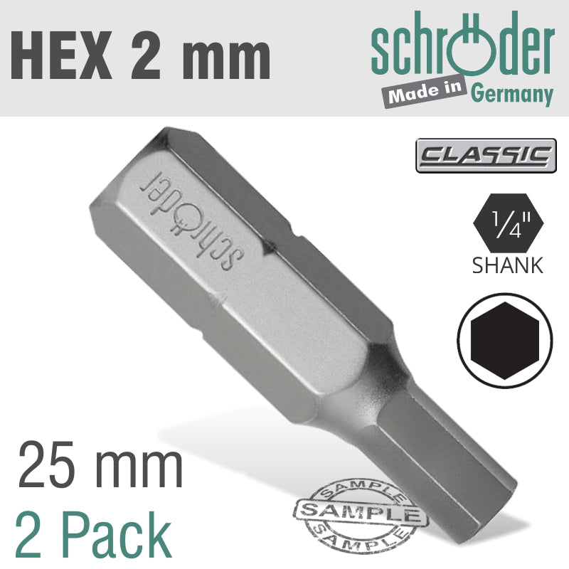 Schroder Hex/Allen Ins.Bit 2Mm 2/Pack