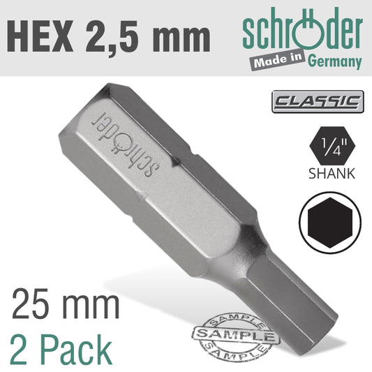 Schroder Hex/Allen Ins.Bit 2.5Mm 2/Pack