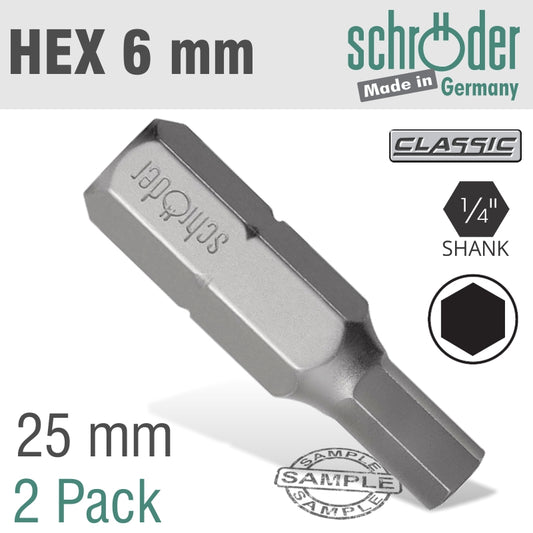 Schroder Hex/Allen Ins.Bit 6Mm 2/Pack