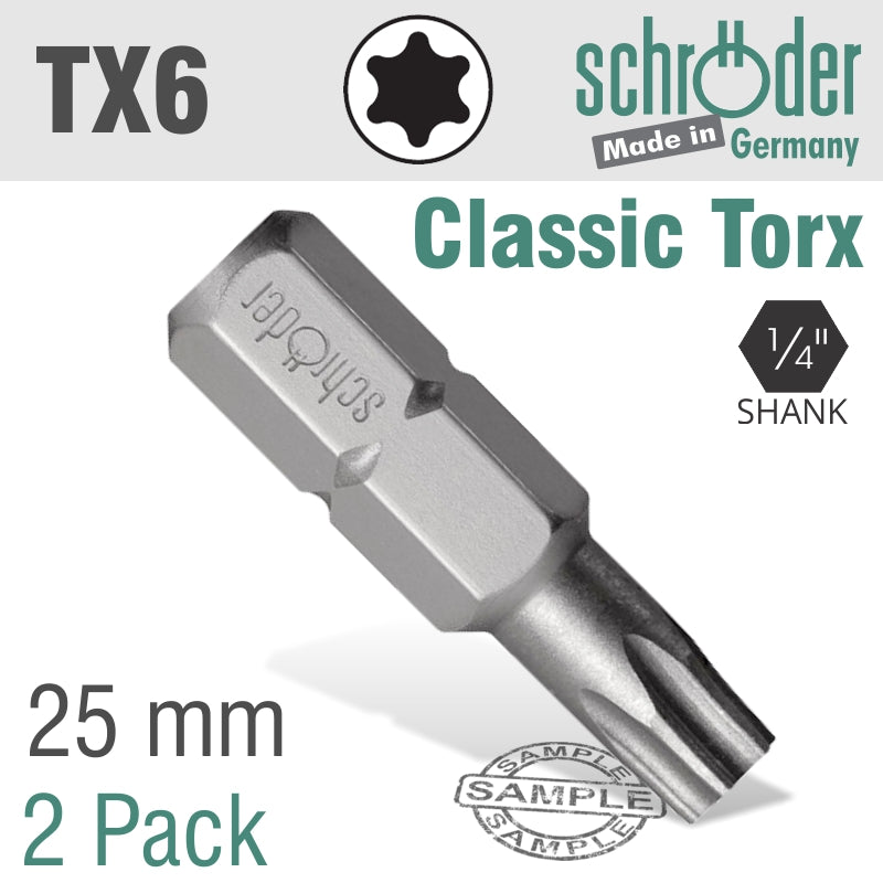 Schroder Torx Tx6 Classic Bit 25Mm 2Cd