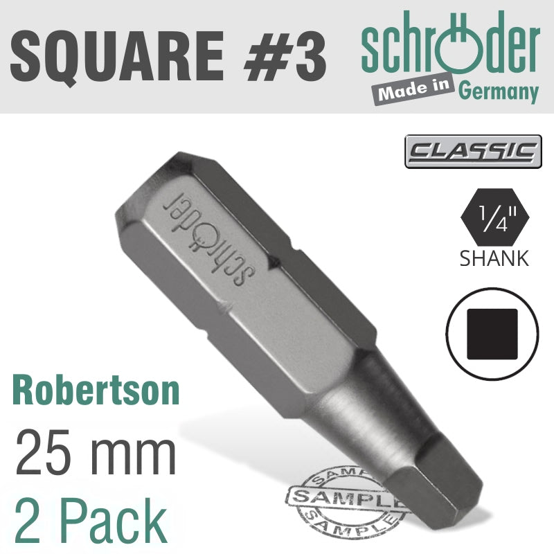 Schroder Sq.Recess No.3X25Mm Bit 2/Card