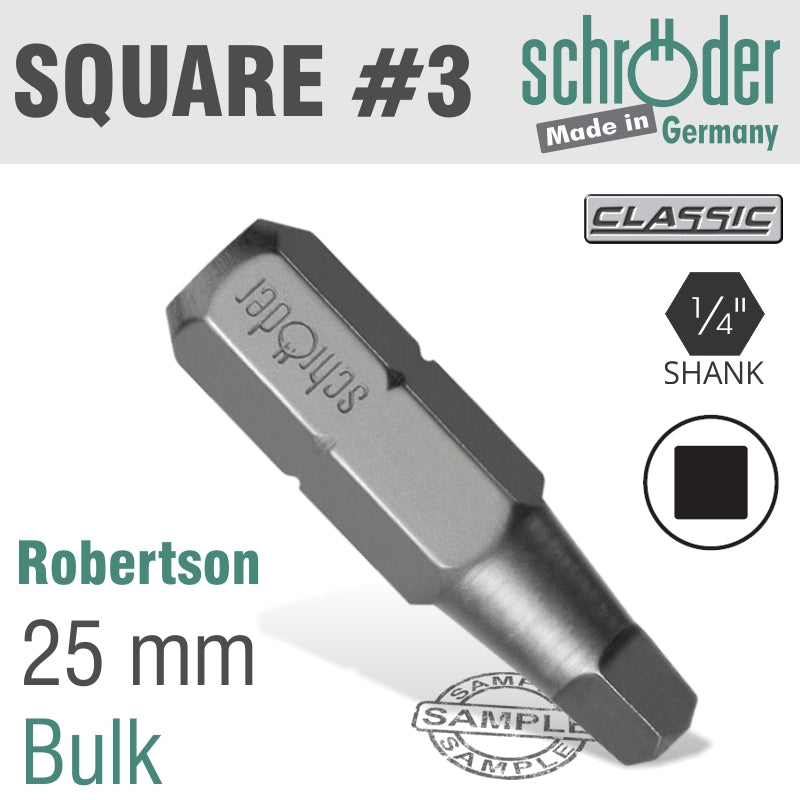 Schroder Square Recess No.3 Insert Bit