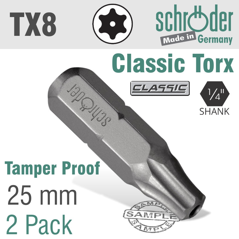 Schroder Torx T8 Tamper Res.Ins.Bit 2Cd