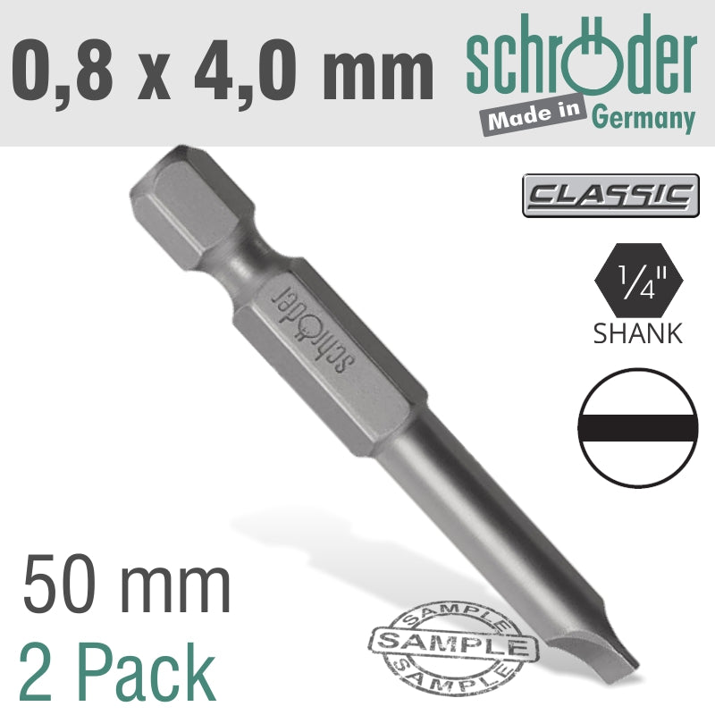 Schroder Slotted Bit 0.8X4Mm 50Mm 2Cd
