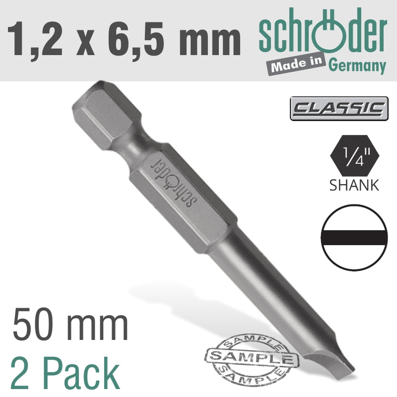 Schroder Slotted Bit 1.2X6.5Mm 50Mm 2Cd