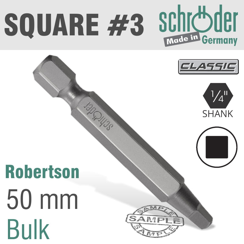 Schroder Screwdriver Bit Square Recess No.3 X 50Mm