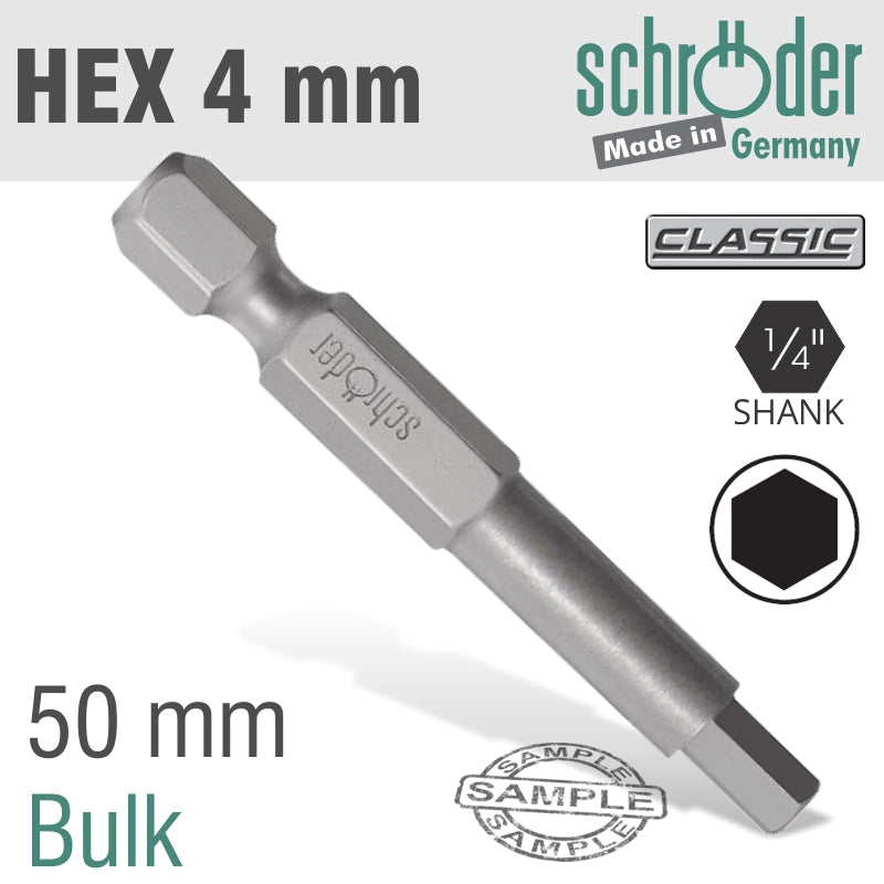 Schroder Hex 4 X 50Mm Classic Power Bit Bulk