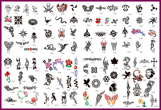 Book 03 Tattoo Stencils 100 Designs Per Book 4 Designs On Ea  A4 Sheet