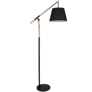 Brightstar SL018 Black Metal and Wood Standing Lamp with Fabric Shade