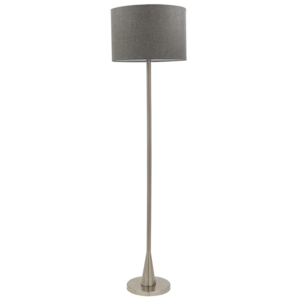 Brightstar SL037 Satin Chrome Standing Lamp with Grey Fabric Shade and Foot Switch