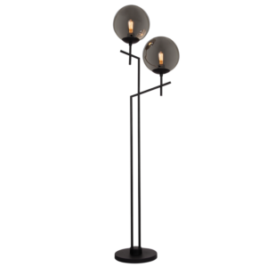 Brightstar SL072 Black Standing Lamp with Metal Base and Smoke Glass Shade