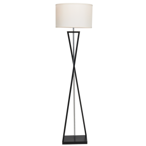 Brightstar SL420 Black Metal Floor Lamp with Polished Chrome Rod and Beige Fabric Shade