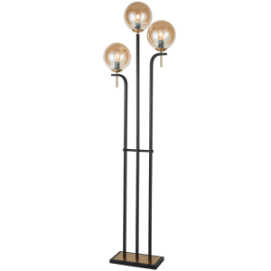 Brightstar SL423 Amber Glass Metal Floor Lamp with Antique Brass Accents and Foot Switch