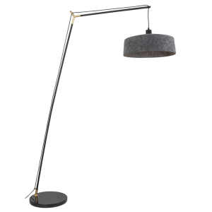 Brightstar SL430 Black Metal and PET Floor Lamp with Marble Base and Grey Felt Shade