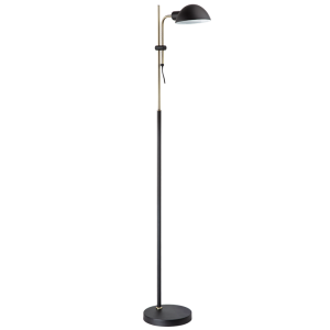 Brightstar SL432 Black Metal Standing Lamp with Moveable Arm and Antique Brass Accents