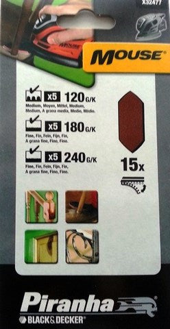 Stanley Black & Decker Mouse Sanding Sheet Asst 15P