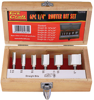 Tork Craft Router Bit Set 6Pc Straight Bits Wood Case