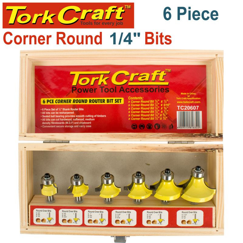 Router Bit Set 6Pc Corner Round Wood Case