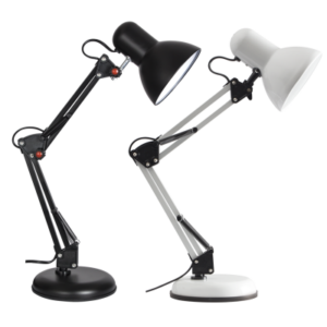 Brightstar TL053 PVC/Metal Adjustable Desk Lamp - Black or White, 1 x 60W ES