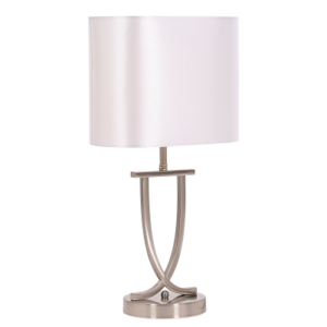 Brightstar TL089 Satin Chrome Table Lamp with Oval Pearl White Shade