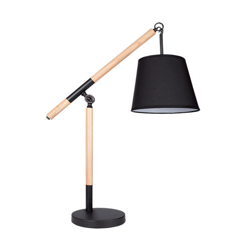 Metal And Wood Desk Light With Black Fabric Shade
