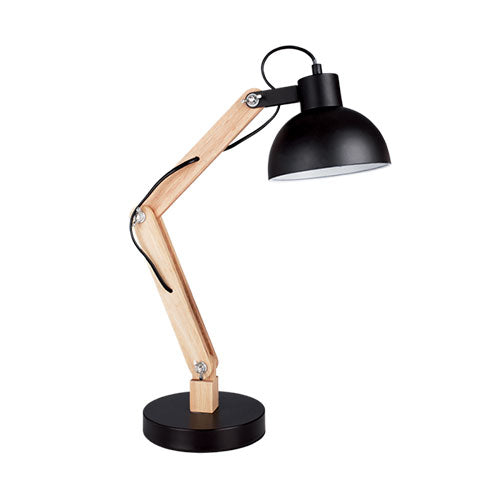 Metal And Wood Desk Light With Black Metal Shade