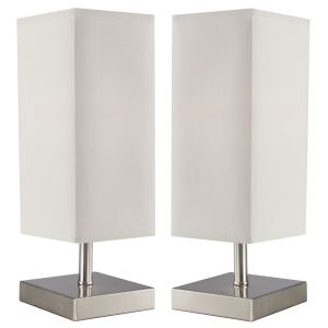 Brightstar TL196 Satin Chrome Twin Set Table Lamp with Beige Shade