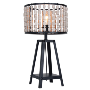 Brightstar TL650 Metal and Wood Bead Table Lamp - Matt Black Finish