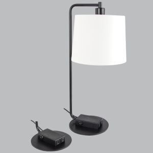 Brightstar TL662 Black Metal Table Lamp with White Fabric Shade and Dual USB Ports