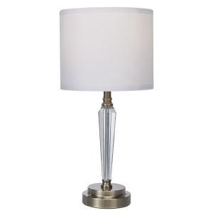 Brightstar TL694 Antique Brass Metal and Crystal Table Lamp with White Fabric Shade