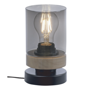 Brightstar TL699 Wood Table Lamp with Black Metal Base and Smoke Glass Shade