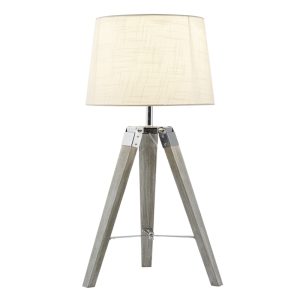 Brightstar TL700 Beige Wood and Polished Chrome Table Lamp with Fabric Shade
