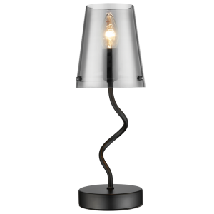 Brightstar TL823 Matt Black Metal Table Lamp with Smoky Glass Shade