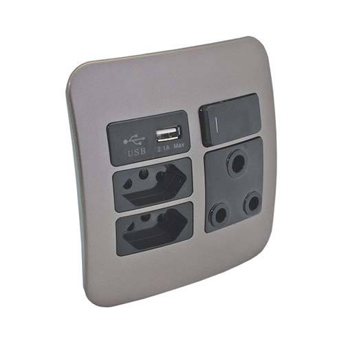 VETi 1 Single RSA, Double V-Slim & USB Socket Outlet - Black modules
